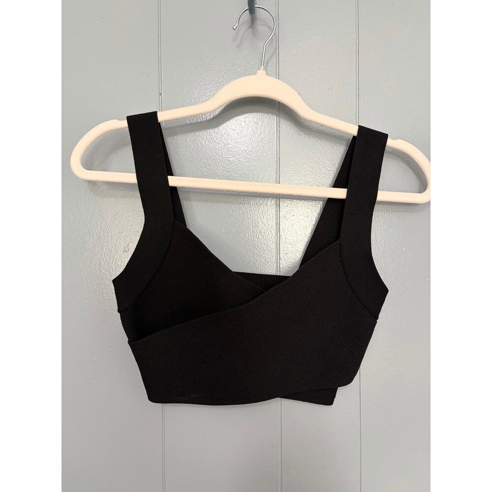 Aritzia Babaton Black Sculpt Knit Greek Ribbed Criss Cross Cropped Tank Top S - Picture 3 of 8